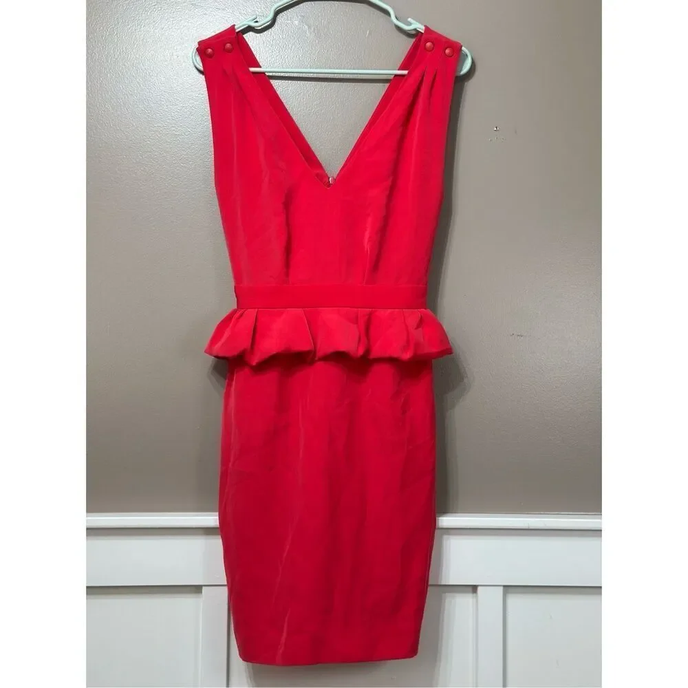 NWT Maje Paris Framboise Glue Red Peplum Sheath Women's Dress Large - Picture 2 of 13